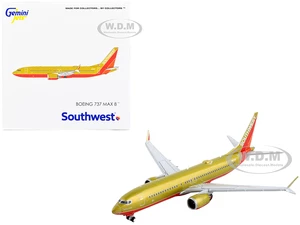 Boeing 737 MAX 8 Commercial Aircraft "Southwest Airlines" Gold with Red Stripes 1/400 Diecast Model Airplane by GeminiJets