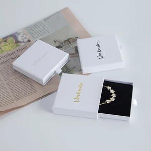 50pcs Custom Logo Cardboard Jewelry Ring Necklace Gift Storage Box Slide Drawer Paper Package White Box Carton with Black Sponge