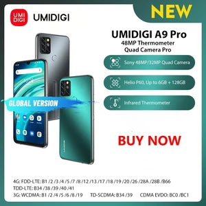 In Stock UMIDIGI A9 Pro Unlocked Android Smartphone Global Version 6.3" FHD+ 32MP/48MP Quad Camera Cellular Helio P60 Cellphone