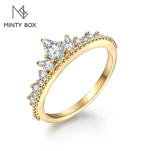 MINTYBOX Pear Shape 5*3mm AU750 Pure 18K 14K 10K Yellow Gold Moissanite Ring for Women Men Passed the Diaomnd Engagement Party