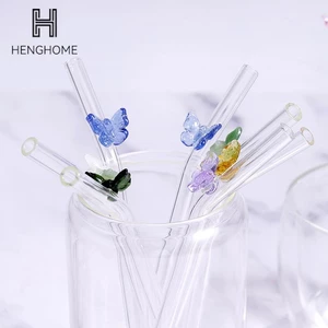 Reusable Butterfly Glass Drinking Straws With Cleaner Brush Drinkware Cocktails Tea Coffee Juice Eco Friendly Bar Party Supplies