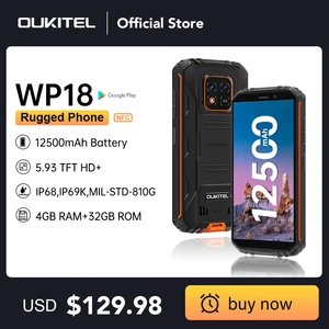 Oukitel WP18 12500mAh Rugged Smartphone 5.93" 4G+32G Android 11 Mobile Phone HelioA22 13MP Quad Core Cell Phone