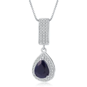 GEM'S BALLET 925 Sterling Silver Gemstone Jewelry 1.29Ct Natural Water Drop Blue Sapphire Elegant Pendant Necklace for Women