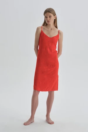 Dagi Red Fixed Strap Viscose Nightgown