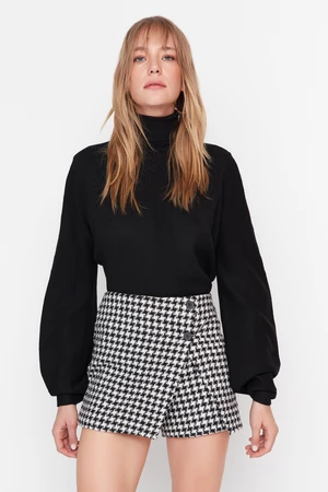 Trendyol Black Houndstooth Patterned Woven Short Skirt