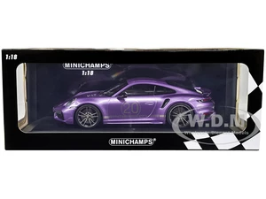 2021 Porsche 911 Turbo S with SportDesign Package 20 Viola Purple Metallic with Silver Stripes Limited Edition to 504 pieces Worldwide 1/18 Diecast M