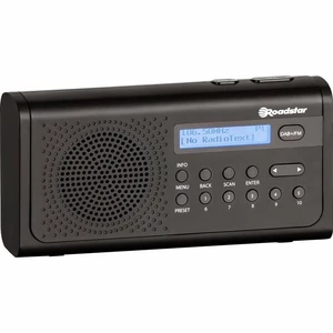 Rádioprijímač s DAB+ Roadstar TRA-300D+ čierny Přenosný radiopřijímač, DAB+/FM tuner, RDS, hodiny, budík, duální alarm, 10 + 10 paměťových pozic, sluc