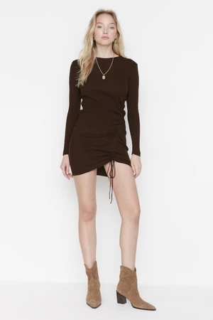 Trendyol Brown Brown Mini Knitwear Crew Neck Dress