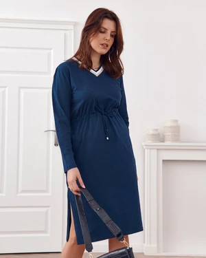 Plus Size dress with tie at the waist in dark blue