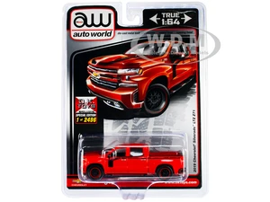 2019 Chevrolet Silverado LTZ Z71 Pickup Truck Red with Black Stripes Limited Edition to 2496 pieces Worldwide 1/64 Diecast Model Car by Auto World