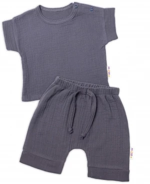 Baby Nellys 2-dílná mušelínová soupravička, tričko + kraťasky BOY, granát, vel. 56 (1-2m)