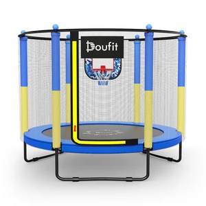 Doufit 5FT Trampoline for Kids 150kg Capacity with Basketball Hoop 60'' Mini Recreational Trampoline with Safety Enclosu