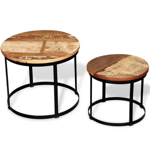 2 Piece Coffee Table Set Solid Reclaimed Wood Round 19.7"
