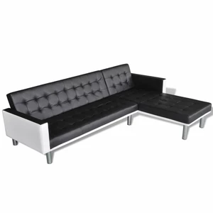 L-shaped Sofa Bed Artificial Leather Black and White