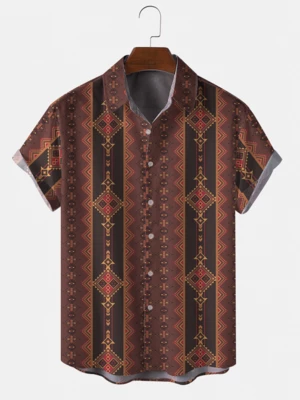 Mens Ethnic Horizons Printed Short Sleeve Front Buttons Shirts