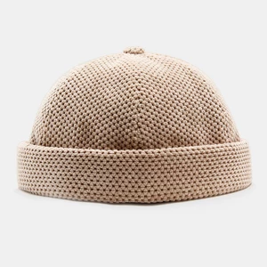 Men Cotton Knitted Solid Color British Vintage Brimless Beanie Landlord Cap Skull Cap