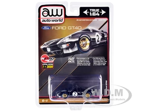 1966 Ford GT40 RHD (Right Hand Drive) 2 Black with Silver Stripes Limited Edition to 3600 pieces Worldwide 1/64 Diecast Model Car by Auto World