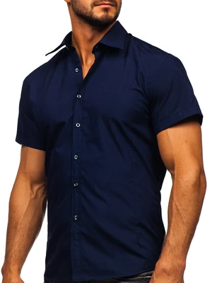 Tmavě modrá pánská elegantní košile s krátkým rukávem Bolf 7501