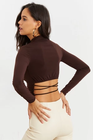 Cool & Sexy Women's Brown Open Waist Crop Top IC115