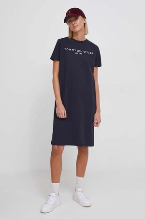 Bavlněné šaty Tommy Hilfiger tmavomodrá barva, mini