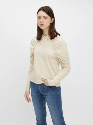 Cream T-Shirt with Ruffled Sleeves Pieces - Women