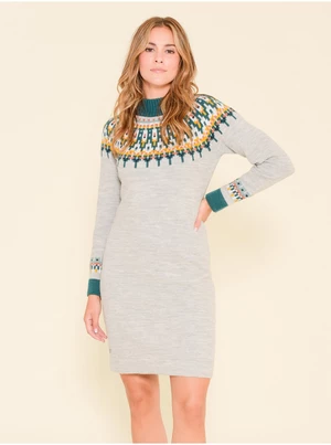 Green-grey patterned sweater dress with mixed wool Brakeburn - Women
