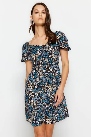 Trendyol Blue Mini Woven Floral Pattern Woven Dress