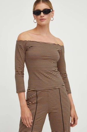 Tričko s dlhým rukávom Résumé Tegan dámske, hnedá farba