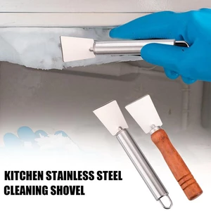 Kitchen Cleaning Spatula Fridge Cleaning Tool De-Icing Shovel with Angled and Straight Soft Handle Stainless Steel Portable