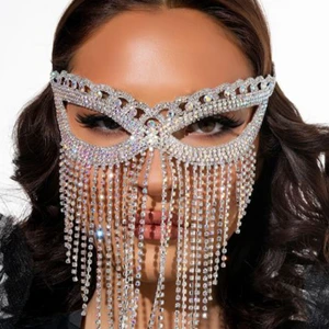 Stonefans Colorful Rhinestone Tassel Mask Women Masquede Drag Queen Accessories Decoration Halloween Crystal Face Chain Jewelry
