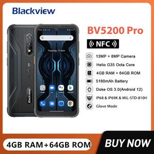 Blackview BV5200 Pro Rugged Smartphones Octa Core 4GB+64GB 6.1Inch HD 13MP Camera Android 12 Mobile Phone 5180mAh Battery NFC