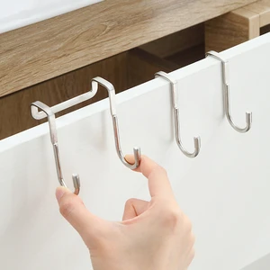 Kitchen Hange Steel Stainless Hook Bedside Towel Hook 1pcs S-shape Cabinet Type Back Cabinet Bathroom Storage Double Coat Door