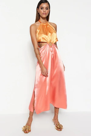 Trendyol Multicolored Woven Out Window/Cut Detailed Satin Elegant Evening Dress