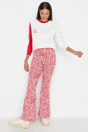 Trendyol Red Zebra vzorované svetlice / svetlice vysoký pás pletené nohavice pletené nohavice