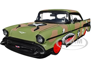1957 Chevrolet Bel Air 3 Camouflage with Shark Mouth Graphics "Bigtime Muscle" Series 1/24 Diecast Model Car by Jada