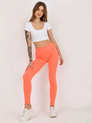 Basic fluo orange ribbed leggings with high waist