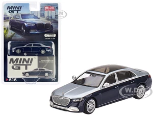 Mercedes-Maybach S 680 Cirrus Silver and Nautical Blue Metallic Limited Edition to 3600 pieces Worldwide 1/64 Diecast Model Car by True Scale Miniatu