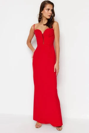 Trendyol Red, fitted, Woven Long Evening Dress