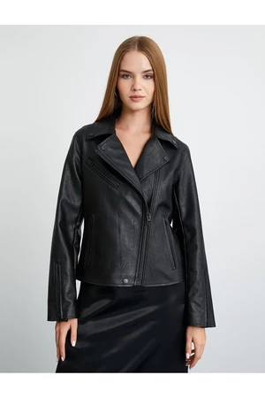 Koton Biker Jacket Faux Leather Zippered