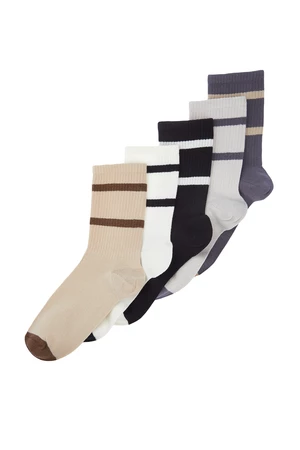 Trendyol 5-Pack Multi Color Cotton Striped College-Tennis-Mid-Length Socks