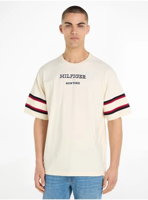 Béžové pánské tričko Tommy Hilfiger Monotype Sleeve Colourblock - Pánské