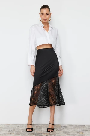 Trendyol Black Lace Detailed Satin Skirt