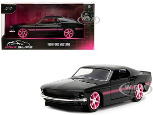 1969 Ford Mustang Black Metallic with Pink Stripes and Wheels "Pink Slips" Series 1/32 Diecast Model Car by Jada