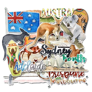 Pack of 20 Watercolor Australia Travel Sticker Pack - Cute Decals for Water Bottles,Laptops,Scrapbook,Phone Case,DIY Decoration