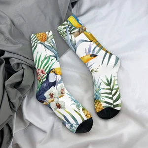 New Men's Socks Harajuku Summer Tropical Palm Leaves Sock Birds Sport Women Socks Spring Summer Autumn Winter