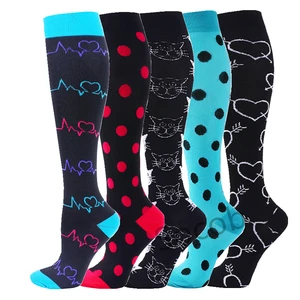 Compression Stockings Women Men 20-30 MmHg Knee High Funny Socks Pregnancy Edema Varicose Veins Marathon Running Sports Socks