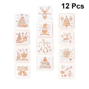 12 Pcs Manual Scrapbook Embellishments Christmas Decor Stencils Drawing Templates