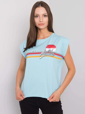 Light blue cotton T-shirt with print