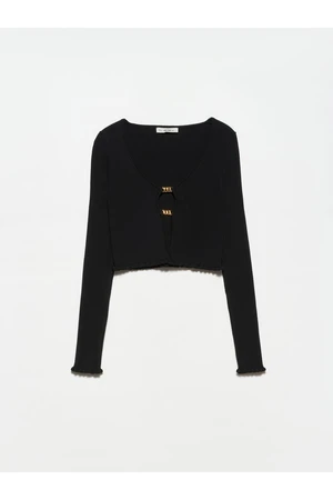 Dilvin 60134 U Neck Front Accessory Knitwear Cardigan-black