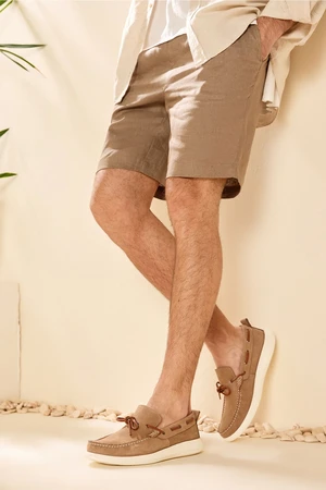Hotiç Genuine Leather Men's Loafers, Sand Beige